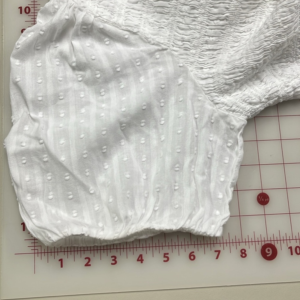 J CREW Boho Coquette 100% Cotton Swiss Dot Smocked Bodice Ruffle Trim WHT Top XL - Picture 10 of 15